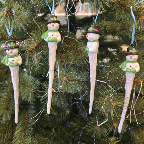 Schneemann - Eiszapfen - Weihnachtsbaumschmuck aus Keramik - 