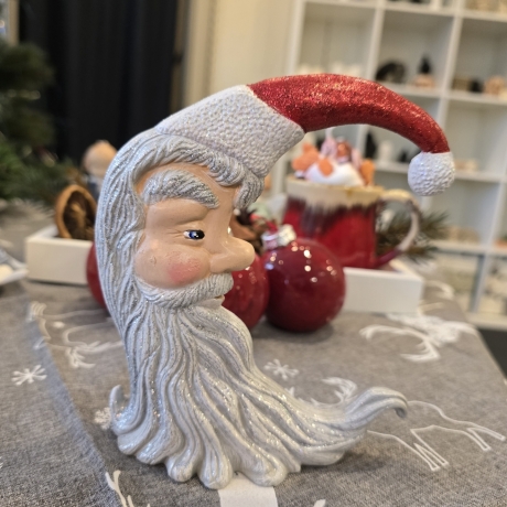 Weihnachtsmann - Halbmond - Keramikfigur - Weihnachtsdekoration
