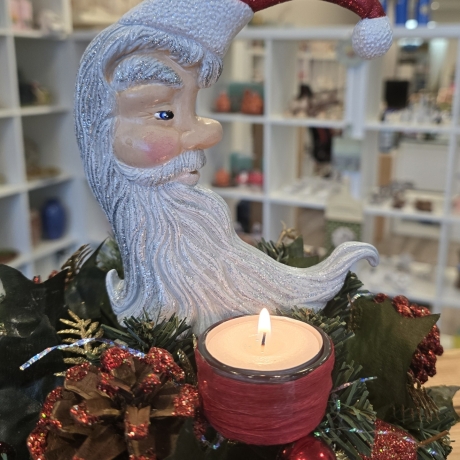 Weihnachtsmann - Halbmond - Keramikfigur - Weihnachtsdekoration