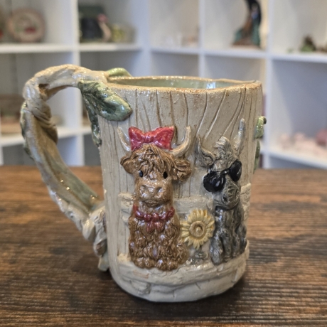 Keramik Becher - Kuh und der coole Esel - Handgeformt -