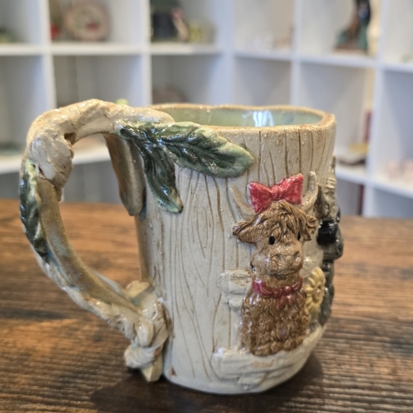 Keramik Becher - Kuh und der coole Esel - Handgeformt -