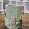 Keramik Becher - Pilze Frosch und Zweige - Handgeformt -