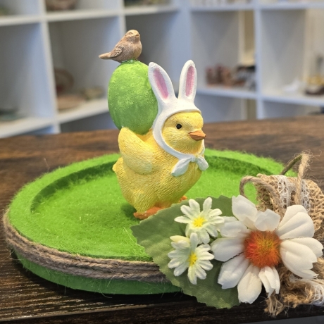 Osterküken mit Osterei und Vogel - Deko Figur - Ostern -