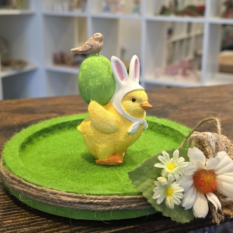 Osterküken mit Osterei und Vogel - Deko Figur - Ostern -
