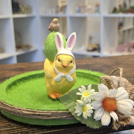 Osterküken mit Osterei und Vogel - Deko Figur - Ostern -