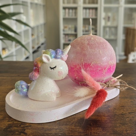 4-Teiliges Set - Bunt und glitzernd - Kerze Regenbogen Einhorn