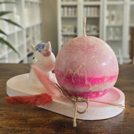 4-Teiliges Set - Bunt und glitzernd - Kerze Regenbogen Einhorn