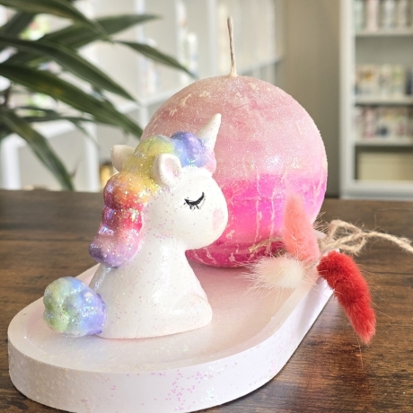4-Teiliges Set - Bunt und glitzernd - Kerze Regenbogen Einhorn