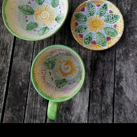 4er Set Schale Tasse Untertasse Kerzenständer Sorglosigkeit 