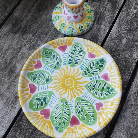 4er Set Schale Tasse Untertasse Kerzenständer Sorglosigkeit 