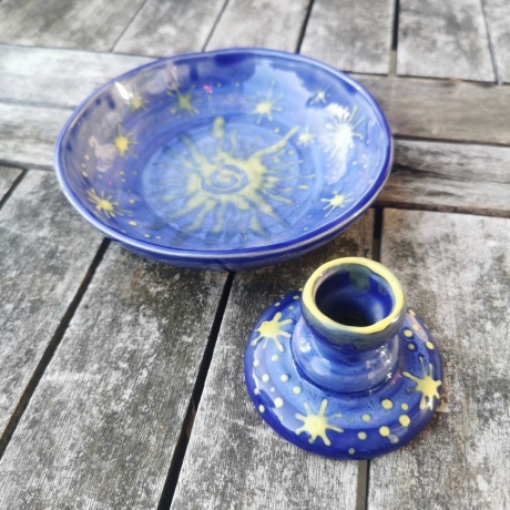 2er Set Schale &  Kerzenständer : tief verträumt& sternenklar 