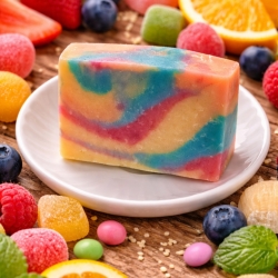 Kunterbunte vegane Duschseifen „Fruit Cake“