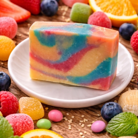 Kunterbunte vegane Duschseifen „Fruit Cake“