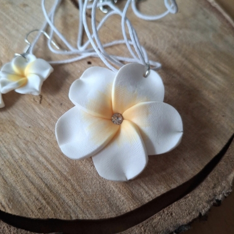 Kette und Ohrringe, Blume, weiß 