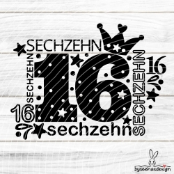Zahl Sechzehn Plotterdatei SVG DXF
