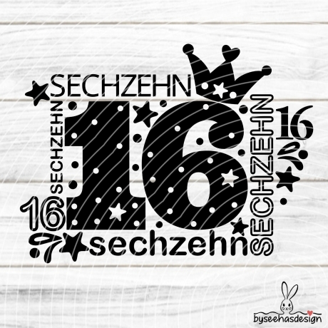 Zahl Sechzehn Plotterdatei SVG DXF