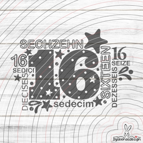 Sechzehn Plotterdatei SVG DXF