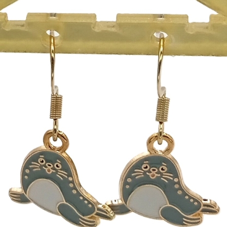 Seehund Ohrringe Emaille Edelstahl Ohrhänger