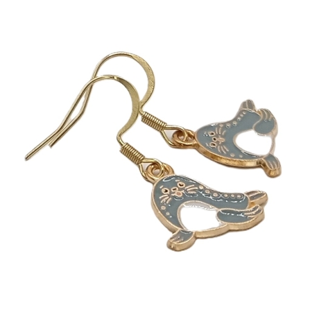 Seehund Ohrringe Emaille Edelstahl Ohrhänger