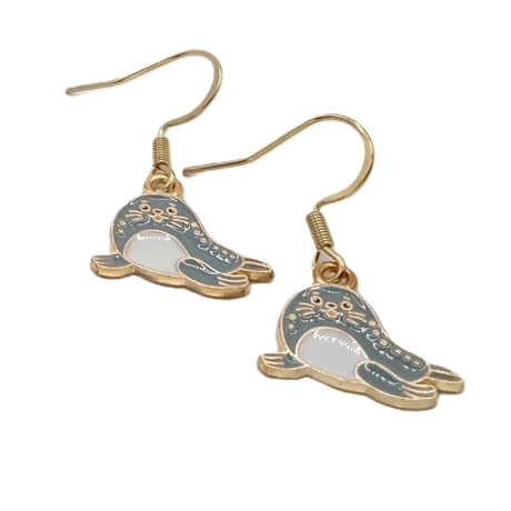 Seehund Ohrringe Emaille Edelstahl Ohrhänger