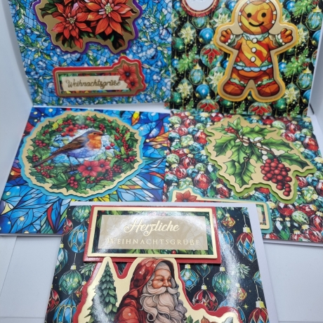 5 er Set Weihnachts Grußkarten handgefertigt 15x15 cm