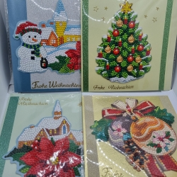 4 er Set Weihnachts Grußkarten Daimond Painting 5 Stück 16x16 cm