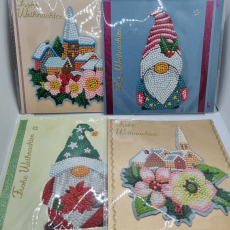 4 er Set Weihnachts Grußkarten Daimond Painting 5 Stück 16x16 cm