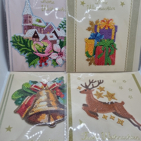4 er Set Weihnachts Grußkarten Daimond Painting 5 Stück 16x16 cm