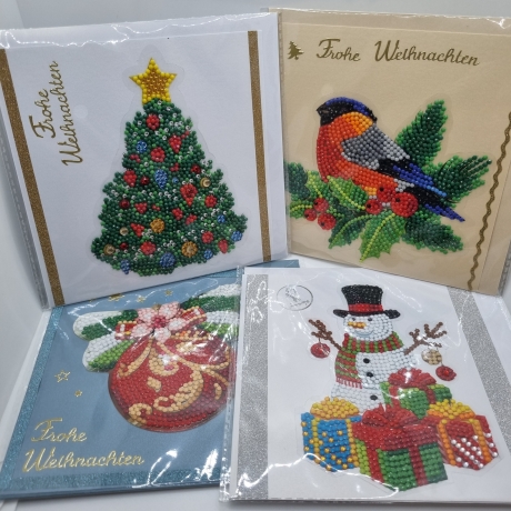 4 er Set Weihnachts Grußkarten Daimond Painting 5 Stück 16x16 cm