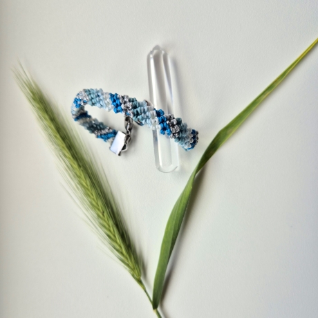 Set 1 Makramee Armband schräge Streifen,blau, Textilschmuck,  