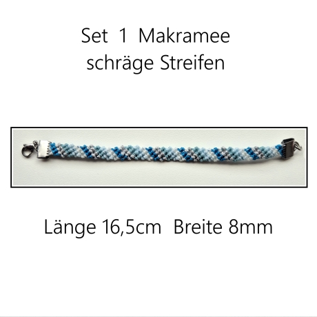 Set 1 Makramee Armband schräge Streifen,blau, Textilschmuck,  