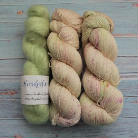 Handgefärbte Merino-Seide-Ramie und Mohair-Seide Set 20/32