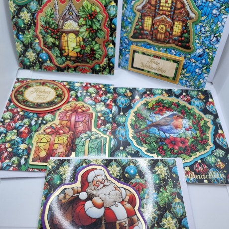 5 er Set Weihnachts Grußkarten handgefertigt 15x15 cm