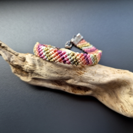 Set 3 Makramee Armband schräge Streifen, mehrfarbig,Textilschmuck