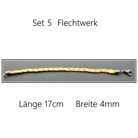Set 5 Flechtwerk Armband, Textilschmuck, 17,5 cm Freundschaft