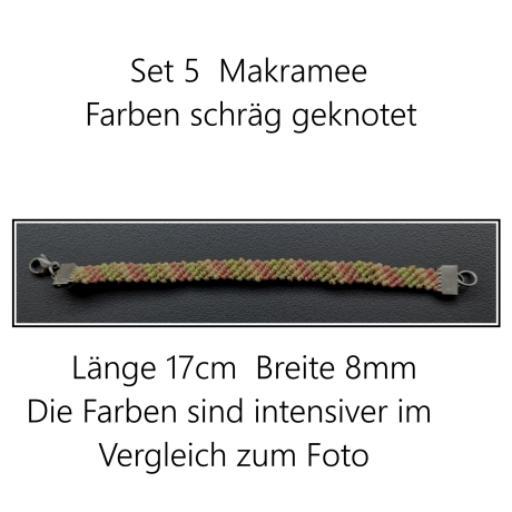 Set 5 Makramee Armband schräge Streifen, mehrfarbig,Textilschmuck