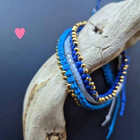 Set 7 - 2 schmale Makramee Armbänder und 1 Miyuki Armband