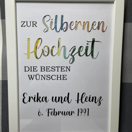 Geldgeschenk Bilderrahmen Silberhochzeit personalisierbar DIN A4