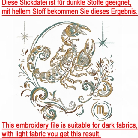 Neu Stickdatei Sternzeichen Skorpion LunaChild Zodiak