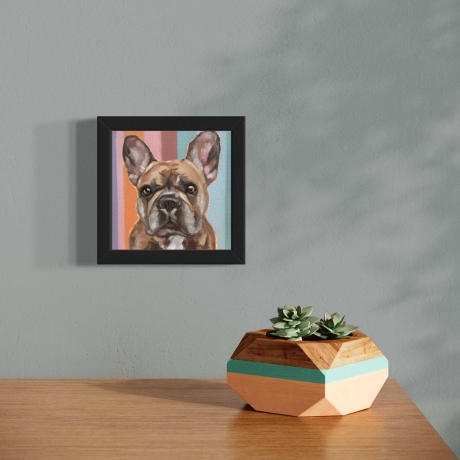 Französische Bulldogge, Ölgemälde, handgemalt, 15x15 cm