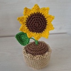 Sonnenblume im Topf (als Häkelblume)