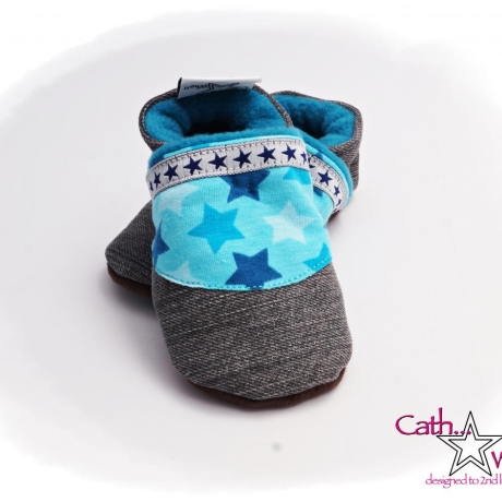 Upcycling Jeanspuschen Stars Grey Denim vegan