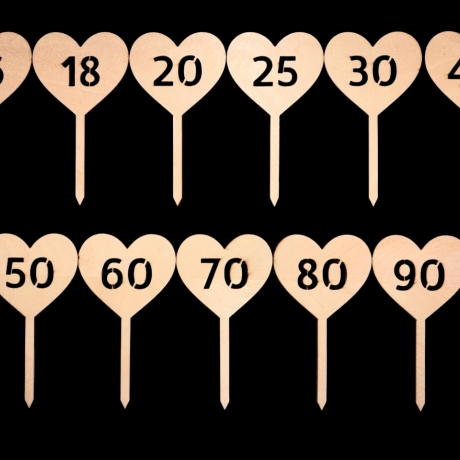 Herz-Stecker/ Topper aus Holz – Jubiläumszahlen / Geburtstage