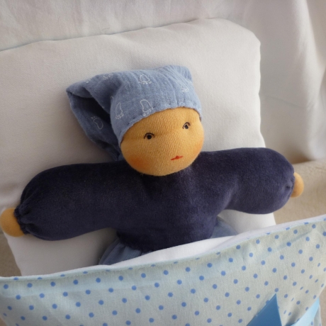 Steckkissen, Puppen-Bettwäsche mit Schafwolle gefüllt