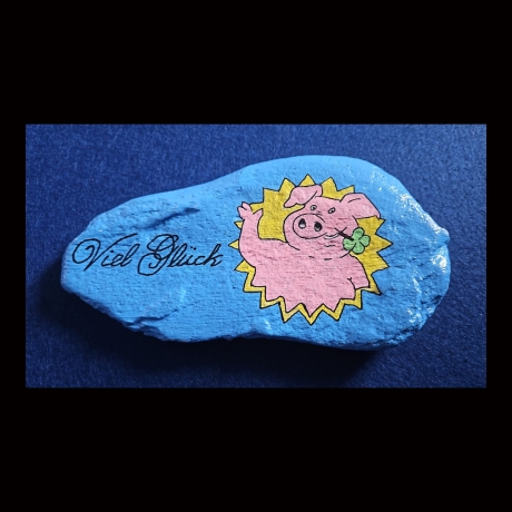 Stein, Naturstein, Kieselstein Schwein Viel Glück bemalt, Unikat