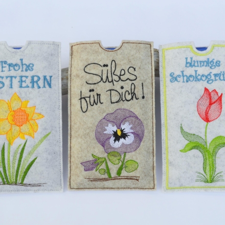 ITH Stickdatei Schokohülle Frühlingsblumen 3er SET 10x18cm