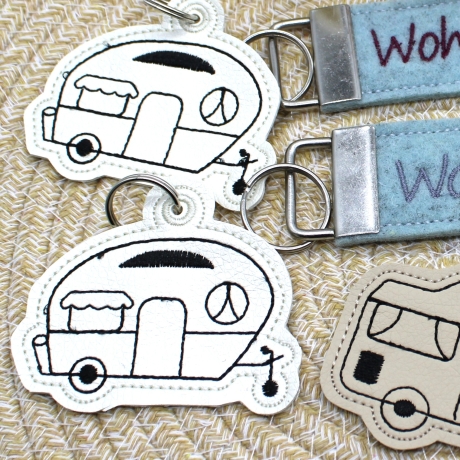 Stickdatei ITH Schlüsselanhänger Camping Wohnwagen Wohnmobil
