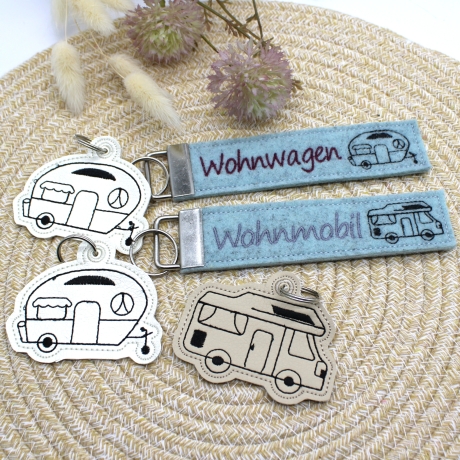 Stickdatei ITH Schlüsselanhänger Camping Wohnwagen Wohnmobil
