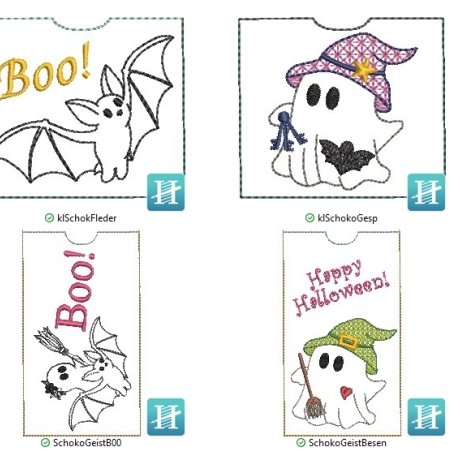 Stickdatei Schokohülle SET Halloween Gespenst mit kleinen Hüllen
