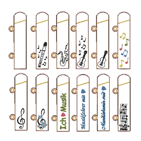 ITH Stickdatei Ringbuch Ordner Stifteetui schmal 11 Motive Musik